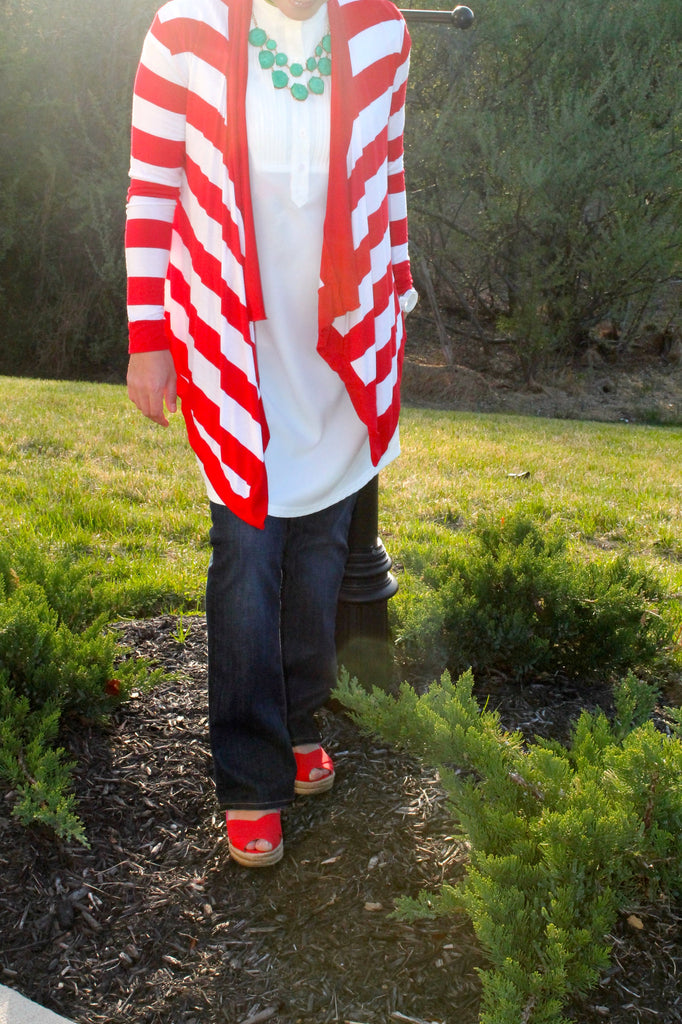 Red Stripe Cardigan - ZEENA
 - 3