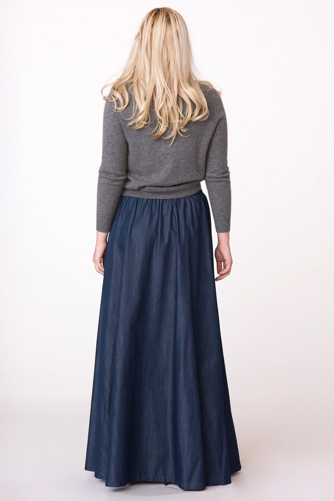 Pleated Chambray Skirt - ZEENA
 - 3