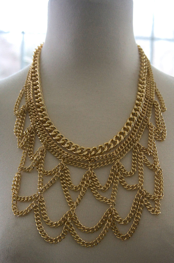 Gold Chain Bib Necklace - ZEENA
 - 3